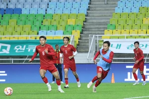 Đội tuyển Việt Nam tập làm quen với mặt sân Suwon World Cup vào tối 16-10