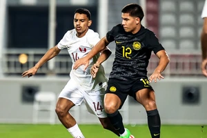 U23 Malaysia trong trận thua Qatar 0-1 vào tối 8-4
