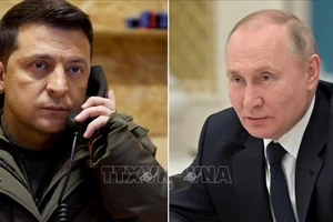 Tổng thống Ukraine Volodymyr Zelensky (trái) và Tổng thống Nga Vladimir Putin. Ảnh: sundayvision.co.ug/TTXVN