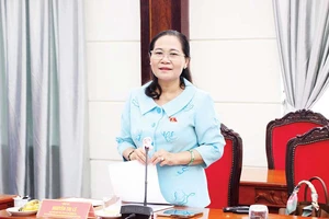 Đồng chí Nguyễn Thị Lệ, Phó Bí thư Thành ủy, Chủ tịch HĐND TPHCM phát biểu tại hội thảo góp ý cho dự án Luật Phòng, chống bạo lực gia đình (sửa đổi). Ảnh: MAI HOA