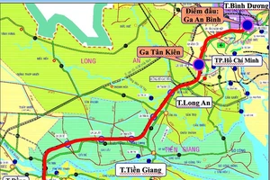Sơ đồ hướng tuyến dự án đường sắt TPHCM - Cần Thơ