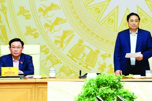 Thủ tướng Phạm Minh Chính phát biểu tại hội nghị về công tác phối hợp giữa Đảng đoàn Quốc hội và Ban Cán sự Đảng Chính phủ. Ảnh: VIỆT CHUNG