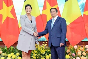 Thủ tướng Phạm Minh Chính đón tiếp Chủ tịch Thượng viện Vương quốc Bỉ Stéphanie D’Hose tại Trụ sở Chính phủ. Ảnh: VIẾT CHUNG 