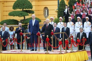 Tổng Bí thư Nguyễn Phú Trọng chủ trì Lễ đón chính thức Tổng thống Hợp chúng quốc Hoa Kỳ Joe Biden thăm cấp Nhà nước tới Việt Nam, chiều 10-9. Ảnh: QUANG PHÚC 