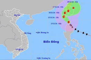 Vị trí và đường đi của bão Usagi. Ảnh: NCHMF