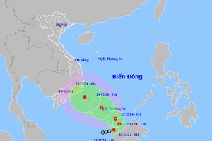 Vị trí và đường đi của áp thấp nhiệt đới. Ảnh: NCHMF