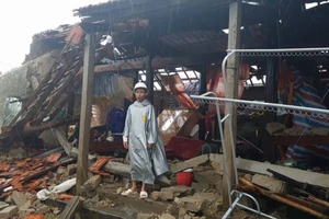 Nhà một người dân ở thị xã Ba Đồn, Quảng Bình bị sập hoàn toàn trong cơn bão số 10. Ảnh: MINH PHONG