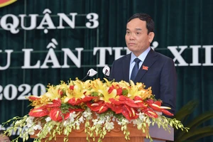 Phó Bí thư Thường trực Thành ủy TPHCM Trần Lưu Quang phát biểu tại Đại hội Đảng bộ quận 3, ngày 17-8-2020.Ảnh: VIỆT DŨNG