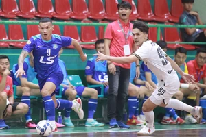 Thái Huy cùng các cầu thủ Thái Sơn Nam đã tiến vào bán kết Giải futsal TPHCM mở rộng - Cúp LS 2023. ẢNH: THANH ĐÌNH 