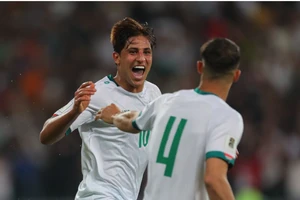 Niềm vui của các cầu thủ Iraq với bàn thắng muộn vào lưới Philippines. ẢNH: AFC 