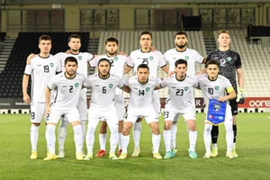 Đội hình xuất phát của U23 Uzbekistan ở trận giao hữu gặp U23 Qatar vào hôm 26-3. 