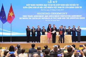 Lễ ký Hiệp định Thương mại tự do Việt Nam - EU (EVFTA), ngày 30-6-2019. Ảnh: QUANG PHÚC