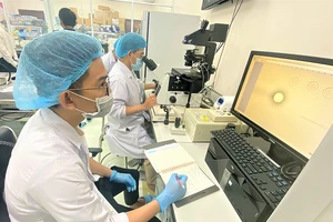 Các học viên cao học ngành Công nghệ sinh học trong tiết học thực hành tại Phòng nghiên cứu gen và tế bào gốc (Trường ĐH Quốc tế - ĐH Quốc gia TPHCM)