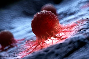 Mô phỏng một tế bào ung thư khi bị máy khoan phân tử kích hoạt