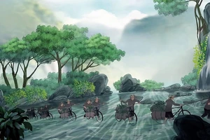 Cảnh trong phim hoạt hình “Chiếc xe thồ Điện Biên” sẽ trình chiếu ra mắt vào dịp kỷ niệm 70 năm Chiến thắng Điện Biên Phủ