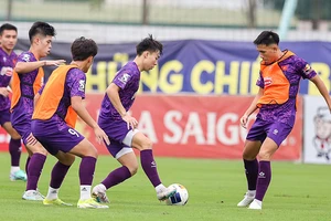Các tuyển thủ U23 Việt Nam tập luyện trước khi lên đường sang Qatar. Ảnh: THANH QUỐC