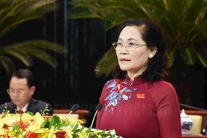 Đồng chí Nguyễn Thị Lệ trình bày báo cáo tại Đại hội. Ảnh: hcmcpv