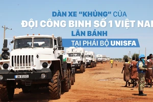 Dàn xe “khủng” của Đội công binh số 1 Việt Nam lăn bánh tại phái bộ UNISFA