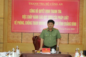 Trung tướng Trần Đức Tuấn, Chánh Thanh tra Bộ Công an phát biểu tại buổi công bố quyết định thanh tra tại Công an tỉnh Quảng Bình