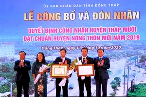 Quang cảnh ​lễ công bố huyện Tháp Mười đạt chuẩn nông thôn mới năm 2019