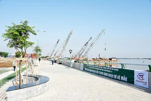 Một đoạn đê kè mẫu nằm trong hạng mục dự án cống và đê kè chống ngập do triều vùng ven sông Sài Gòn
