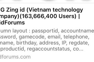Thông tin VNG Zing ID bị lộ thông tin được đưa lên mạng