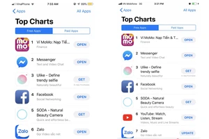 MoMo chiếm vị trí số 1 top các ứng dụng được tải miễn phí trên App Store