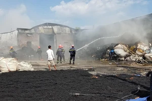 Hiện trường một vụ cháy nhà xưởng tại huyện Bình Chánh, TPHCM hôm 14-2-2019