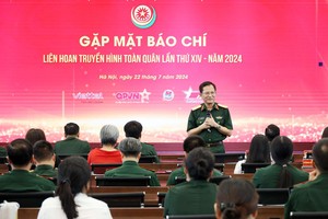 Major General Nguyen Kim Ton, director of the Army Radio-Television Center and head of the organization board of the 14th Whole Military Television Festival speaks at the press conference. (Photo: SGGP)