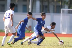PVF (áo trắng) kịp giành vé vào bán kết sau chiến thắng 1-0 trước Bình Dương. Ảnh: ANH KHOA