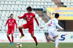 Với cú hatrick trong trận này, Hải Yến tạm dẫn đầu danh sách ghi nhiều bàn thắng. Ảnh: Anh Trần