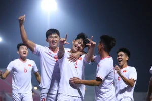 Niềm vui của các tuyển thủ U20 Việt Nam ở trận ra quân vòng loại Giải U20 châu Á 2025. 