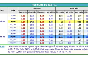 Triều cường tại TPHCM dự báo đạt đỉnh vào ngày mai 