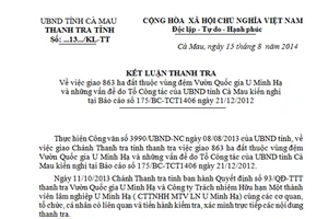 Kết luận số 13/2014 của Thanh tra tỉnh Cà Mau được cho là nguồn cơn dẫn đến công sơn làm giả công văn