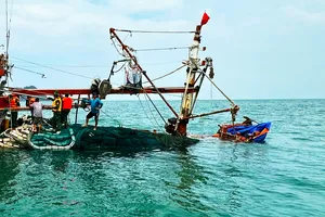 Cà Mau: Kịp thời cứu 13 ngư dân bị chìm tàu trên biển