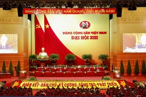 Toàn cảnh Hội trường lớn Trung tâm Hội nghị quốc gia trong phiên khai mạc Đại hội XIII của Đảng. Ảnh: VIẾT CHUNG