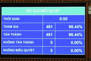 Các đại biểu Quốc hội biểu quyết thông qua Luật sửa đổi, bổ sung một số điều của Luật Tổ chức Quốc hội, chiều 17-2. Ảnh: QUANG PHÚC