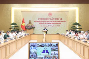 Thủ tướng Phạm Minh Chính chủ trì và phát biểu tại phiên họp lần thứ 14 của Ban chỉ đạo quốc gia về chống khai thác hải sản bất hợp pháp, không báo cáo và không theo quy định (IUU) Ảnh: VIẾT CHUNG