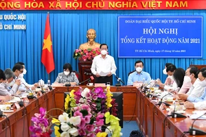 Quang cảnh Hội nghị Tổng kết năm 2021 của Đoàn đại biểu Quốc hội TPHCM. Ảnh: VIỆT DŨNG