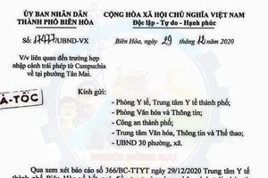 Biên Hòa thông báo hỏa tốc về trường hợp nhập cảnh trái phép