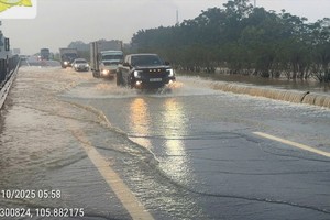  河内—太原高速公路目前仍被洪水淹没、交通受阻。图源：越南陆路局提供。