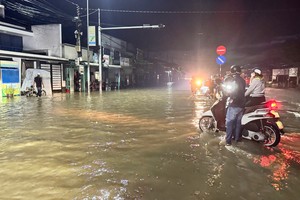 10月30日夜间，经过林同省1A国道的路段被深水淹没。