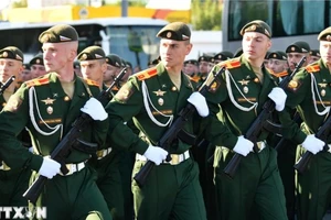 Quân nhân tham gia Lễ duyệt binh Kỷ niệm 80 năm Ngày Chiến thắng phátxít tại Moskva, Nga ngày 9-5-2025. Ảnh: THX/TTXVN