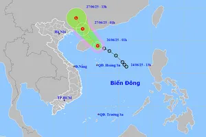 Đường đi và vị trí của áp thấp nhiệt đới ngày 26-6. Ảnh: thoitietvietnam