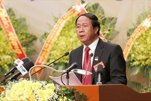 Đồng chí Lê Văn Thành khi còn là Bí thư Thành ủy, Chủ tịch HĐND TP Hải Phòng, phát biểu tại Đại hội đại biểu TP Hải Phòng lần thứ XVI, nhiệm kỳ 2020-2025