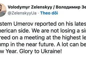 Phát biểu trên mạng xã hội ngày 26-12, Tổng thống Zelensky nêu rõ: “Chúng tôi đã thống nhất về một cuộc gặp ở cấp cao nhất với Tổng thống Trump trong tương lai gần. Ảnh : X
