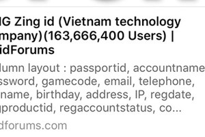 The information about the information leak of VNG’s Zing ID accounts seen on the Internet