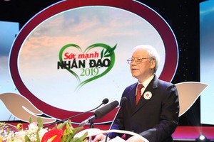 Party General Secretary and President Nguyen Phu Trong addresses the “Strength of humanity 2019” prorgamme in Hanoi on January 13 (Photo: VNA)