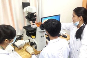 Dr. Nguyen Thi Hiep (first on the right) instructed a research team in the International University.