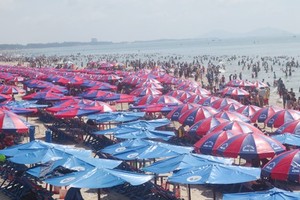 Tourists crowd a beach in Vung Tau city (Illustrative photo: SGGP)